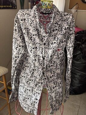 Salvatore Ferragamo Black and White Floral Button-Up Shirt